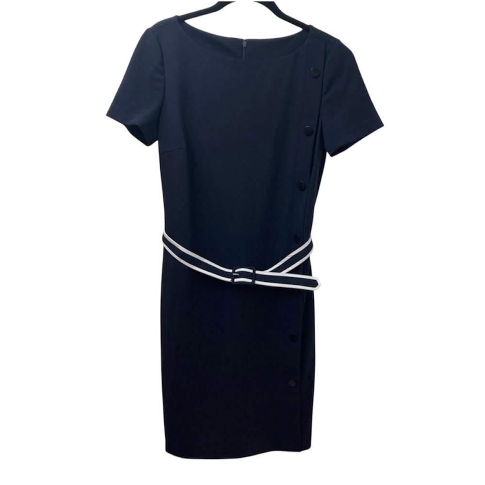 Tory Burch Navy Knee Length Side Button Belted Short Sleeve Dress Size XS